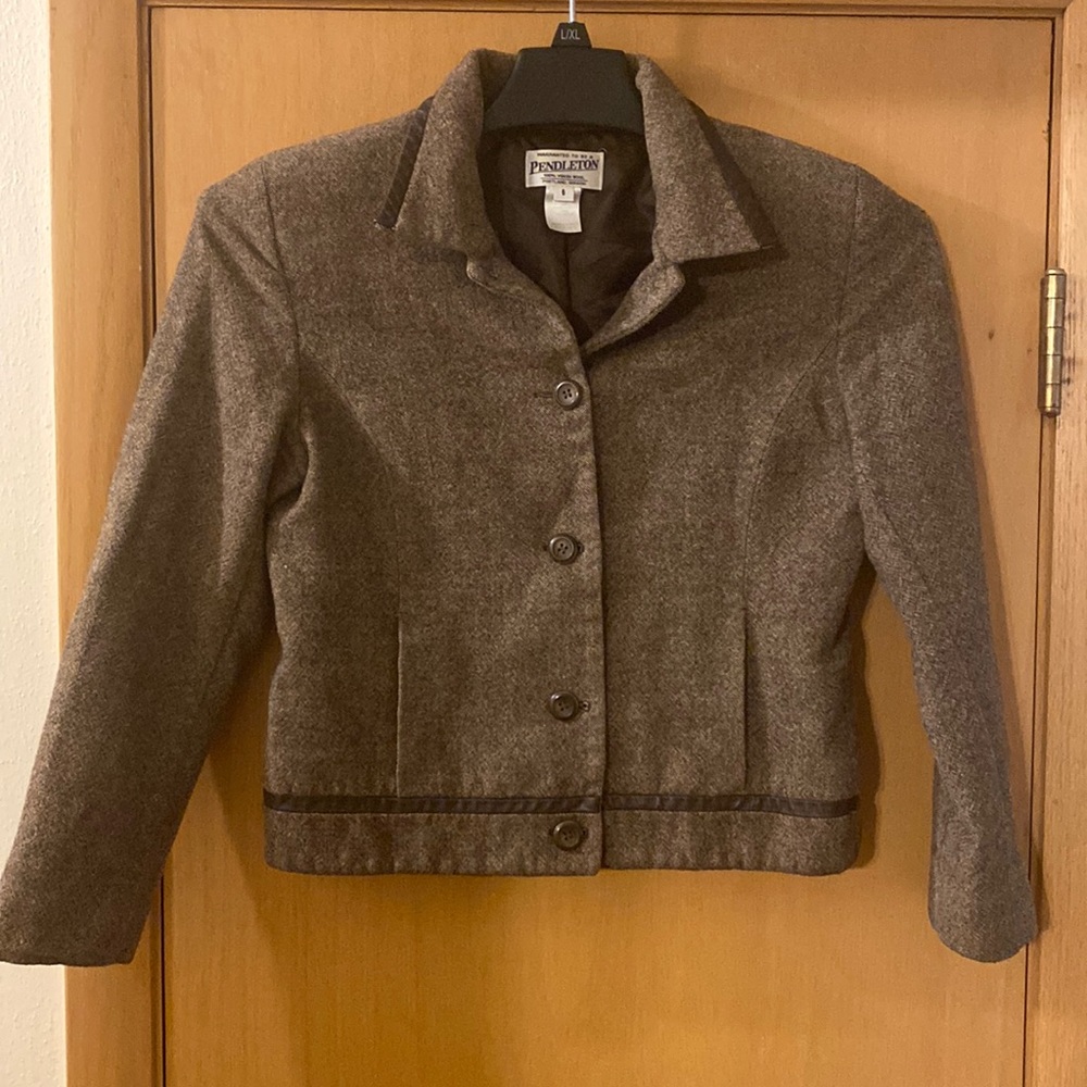 Pendleton Vintage Button Up Tweed Jacket Blazer Leather Wool Portland Size 6